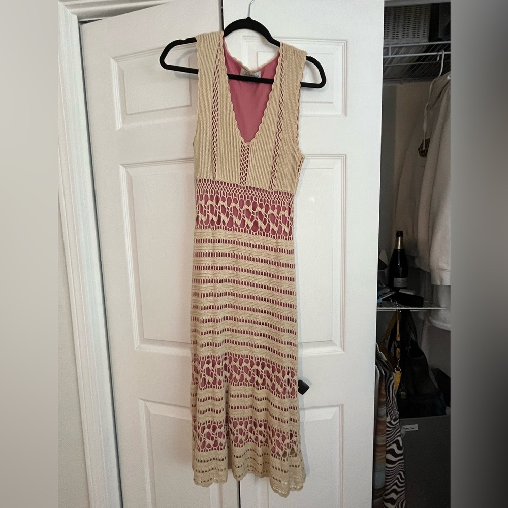 Knit Overlay Maxi Dress with Pink Lining
